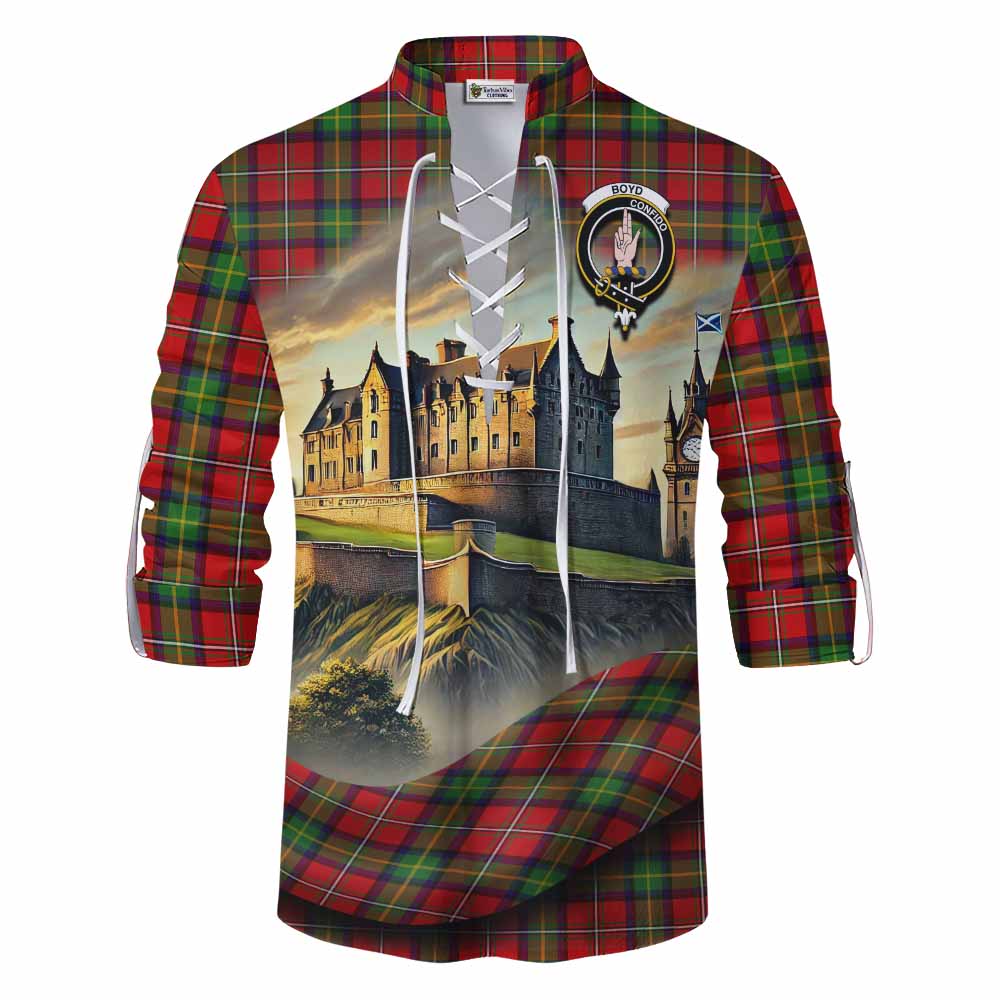 Tartan Vibes Clothing Boyd Tartan Family Crest Ghillie Kilt Shirt with Scottish Ancient Castle Style