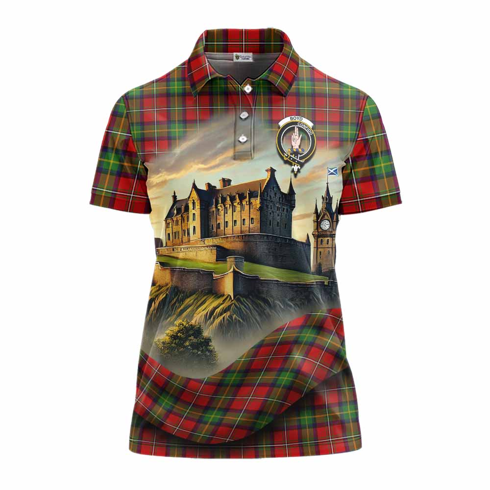Tartan Vibes Clothing Boyd Tartan Family Crest Women's Polo Shirt with Scottish Ancient Castle Stype