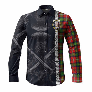 Tartan Vibes Clothing Boyd Tartan Long Sleeve Button Shirt with Family Crest Cross Sword Thistle Celtic Vibes