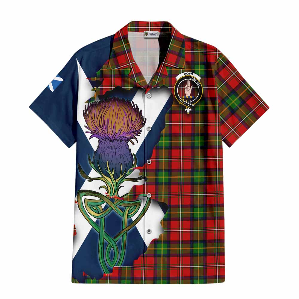 Tartan Vibes Clothing Boyd Tartan Family Crest Short Sleeve Button Shirt Scottish Thistle Celtic Inspired