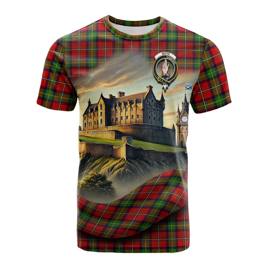 Tartan Vibes Clothing Boyd Tartan Family Crest Cotton T-shirt with Scottish Ancient Castle Style