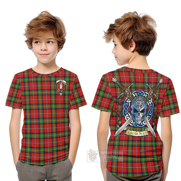 Tartan Vibes Clothing Boyd Tartan Kid T-Shirt with Family Crest Celtic Skull Style