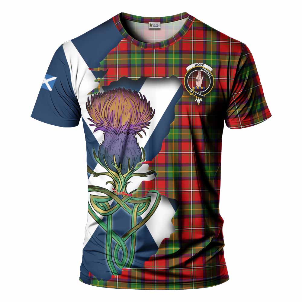 Tartan Vibes Clothing Boyd Tartan Family Crest T-Shirt Scottish Thistle Celtic Inspired