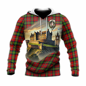 Tartan Vibes Clothing Boyd Tartan Family Crest Knitted Hoodie with Scottish Ancient Castle Style