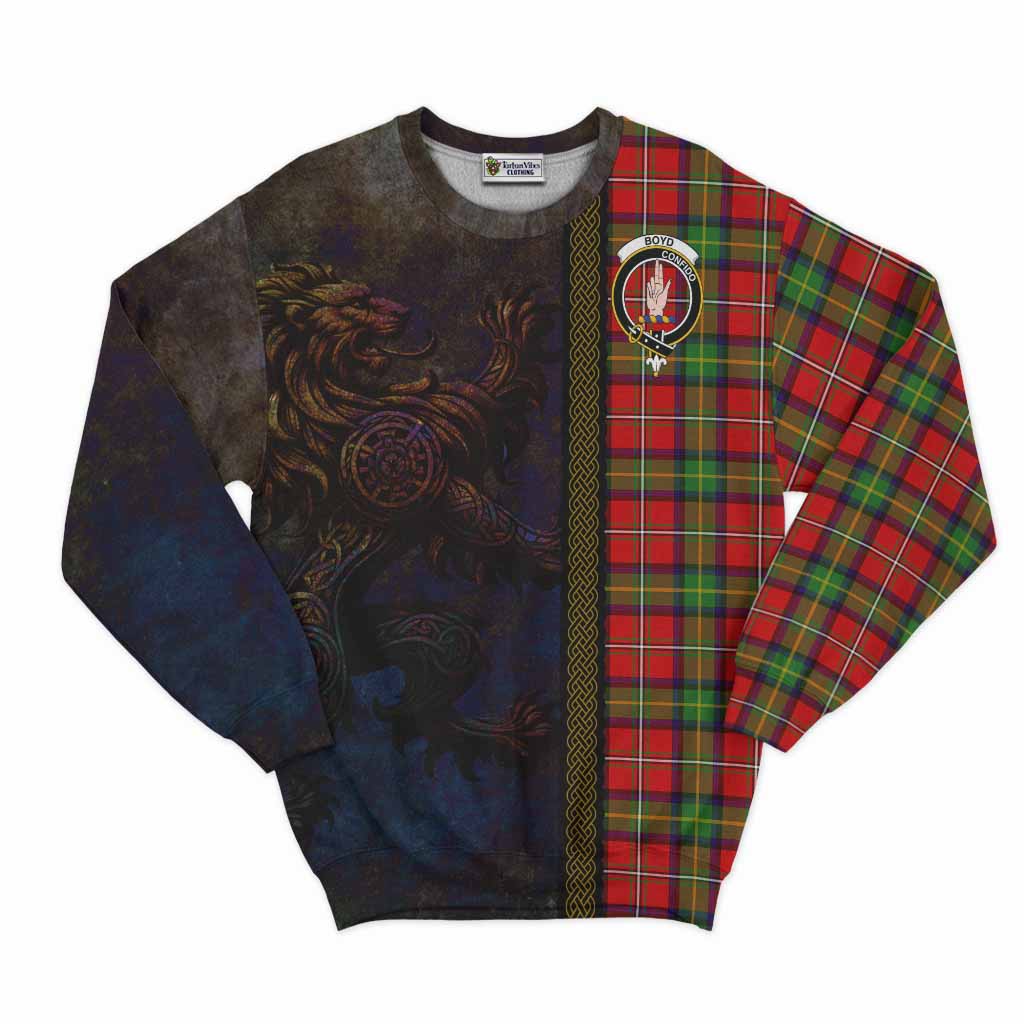 Tartan Vibes Clothing Boyd Tartan Family Crest Sweatshirt Alba Gu Brath Be Brave Lion Ancient Style