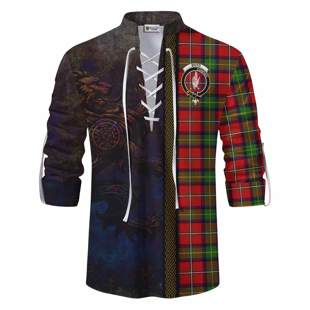 Tartan Vibes Clothing Boyd Tartan Family Crest Ghillie Kilt Shirt Alba Gu Brath Be Brave Lion Ancient Style