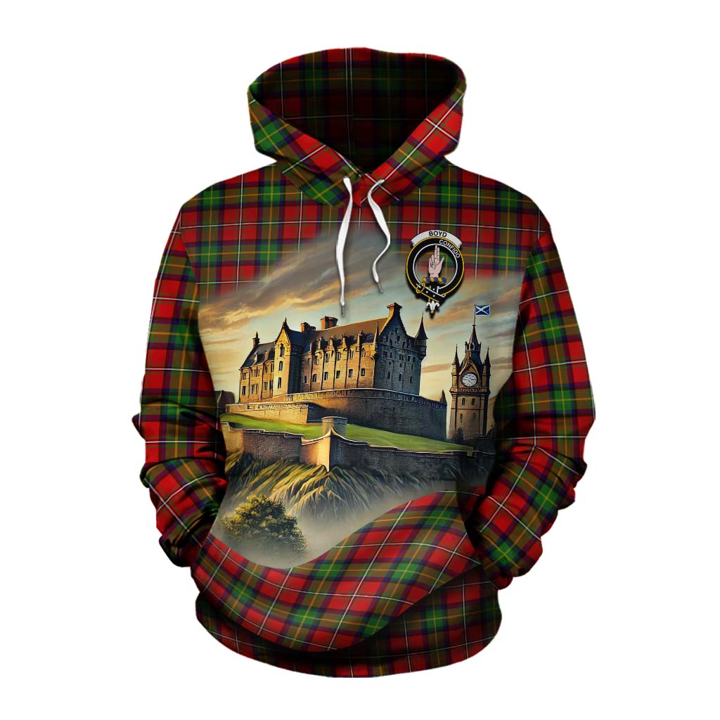 Tartan Vibes Clothing Boyd Tartan Family Crest Cotton Hoodie with Scottish Ancient Castle Style