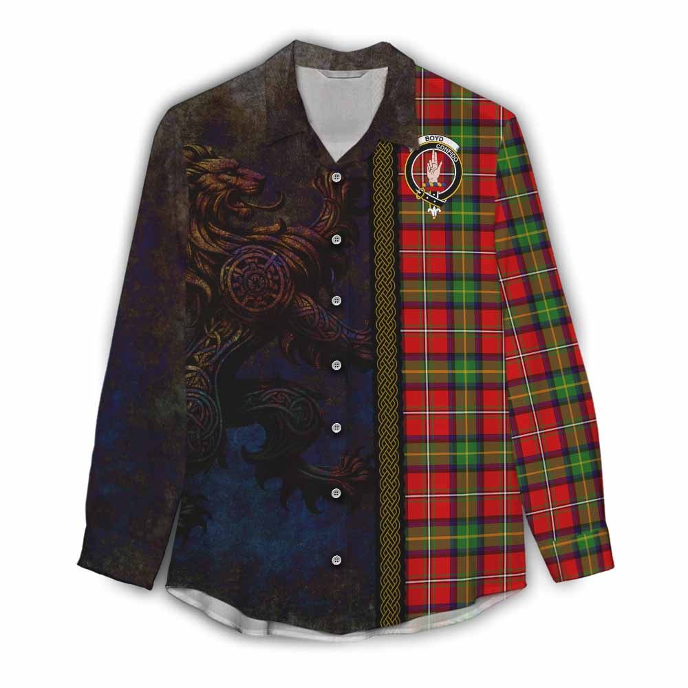 Tartan Vibes Clothing Boyd Tartan Family Crest Women's Casual Shirt Alba Gu Brath Be Brave Lion Ancient Style