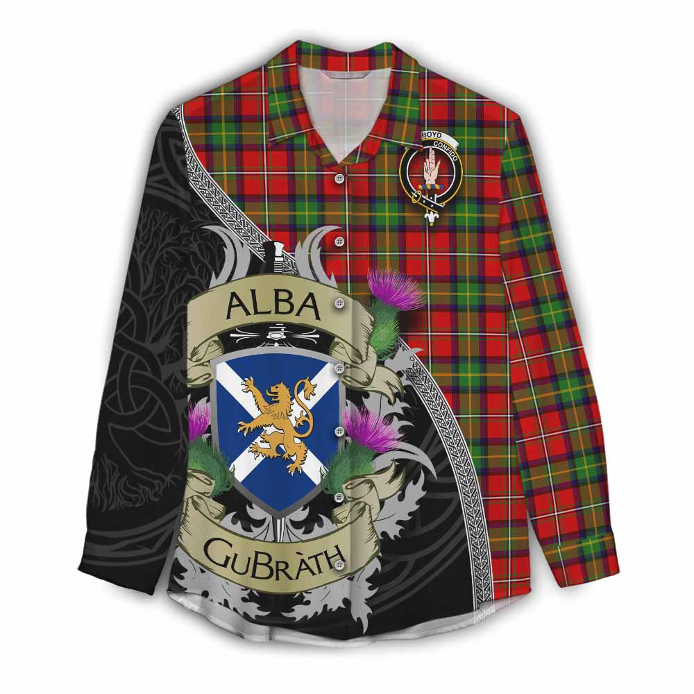 Tartan Vibes Clothing Boyd Tartan Family Crest Women's Casual Shirt Lion Rampant Royal Thistle Shield Celtic Inspired