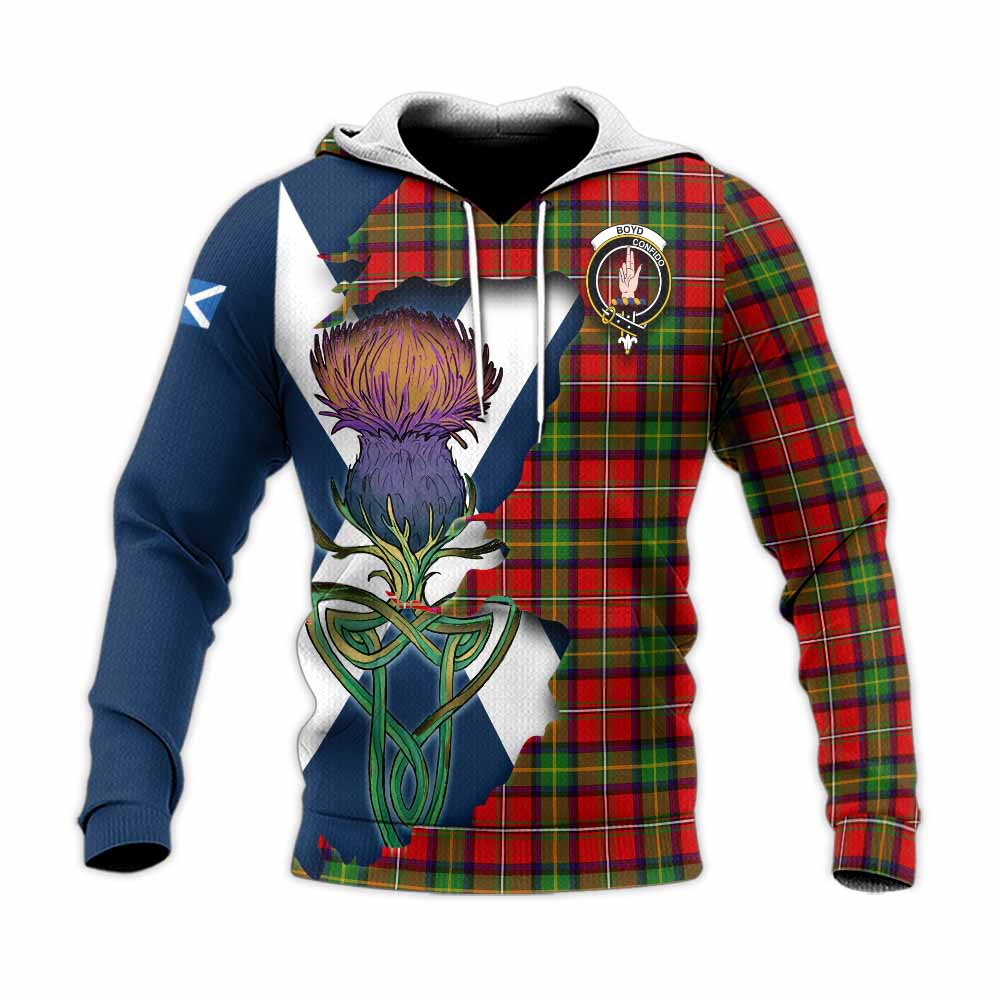 Tartan Vibes Clothing Boyd Tartan Family Crest Knitted Hoodie Scottish Thistle Celtic Inspired