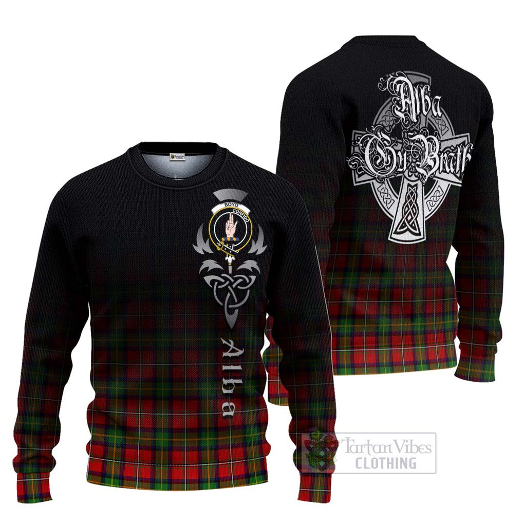 Tartan Vibes Clothing Boyd Tartan Knitted Sweater Featuring Alba Gu Brath Family Crest Celtic Inspired
