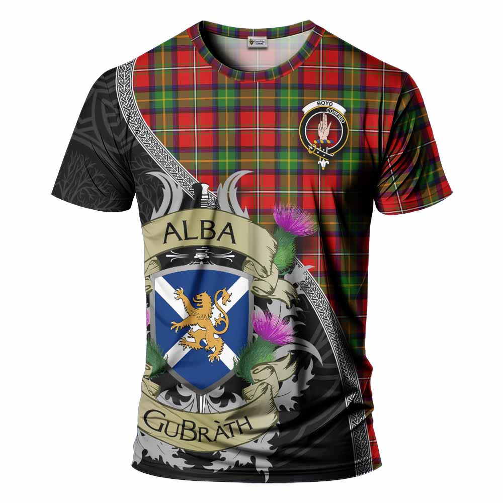 Tartan Vibes Clothing Boyd Tartan Family Crest T-Shirt Lion Rampant Royal Thistle Shield Celtic Inspired