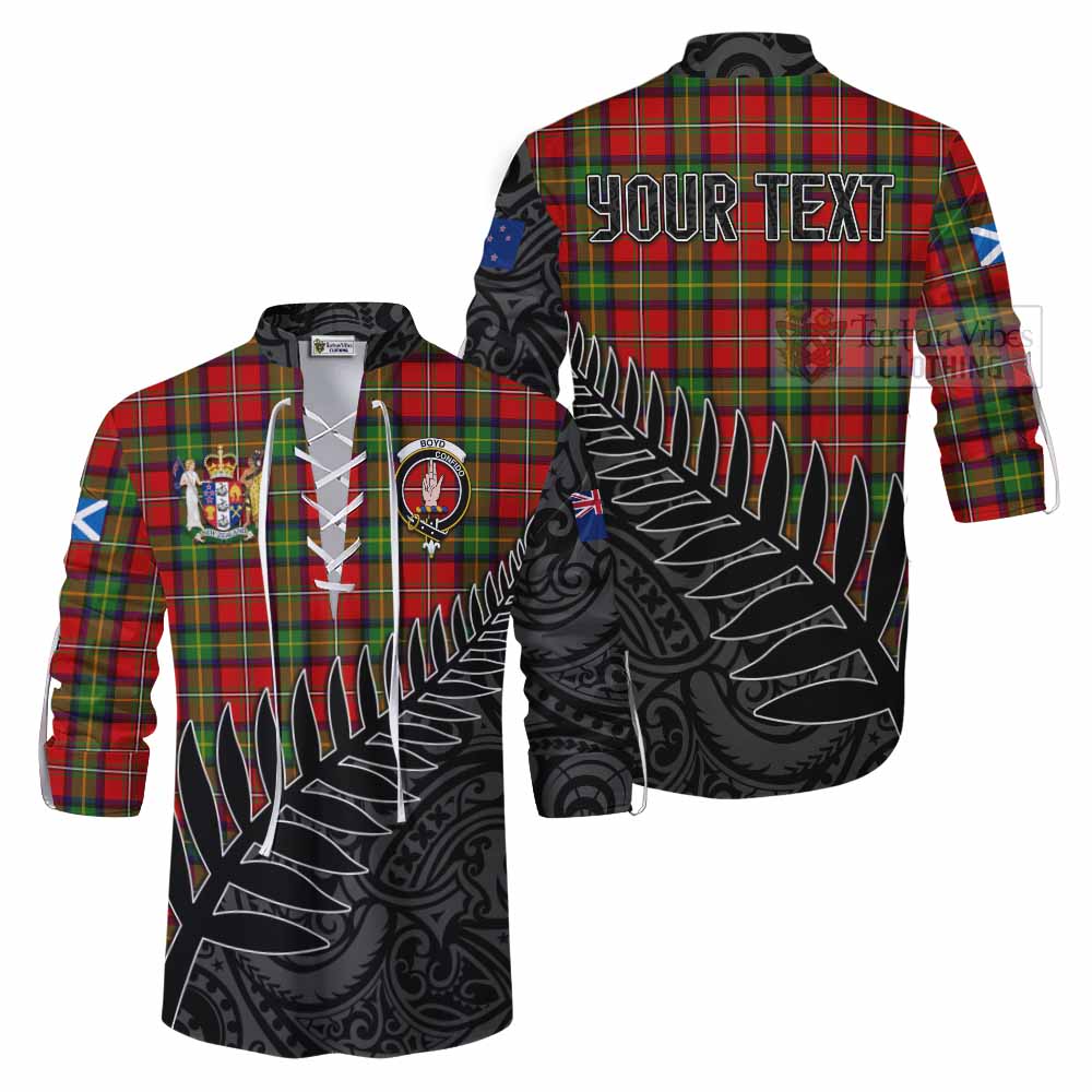 Tartan Vibes Clothing Boyd Crest Tartan Ghillie Kilt Shirt with New Zealand Silver Fern Half Style