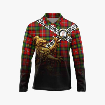 Boyd Crest Tartan Long Sleeve Polo Shirt with Golden Lion Emblem Celtic Style