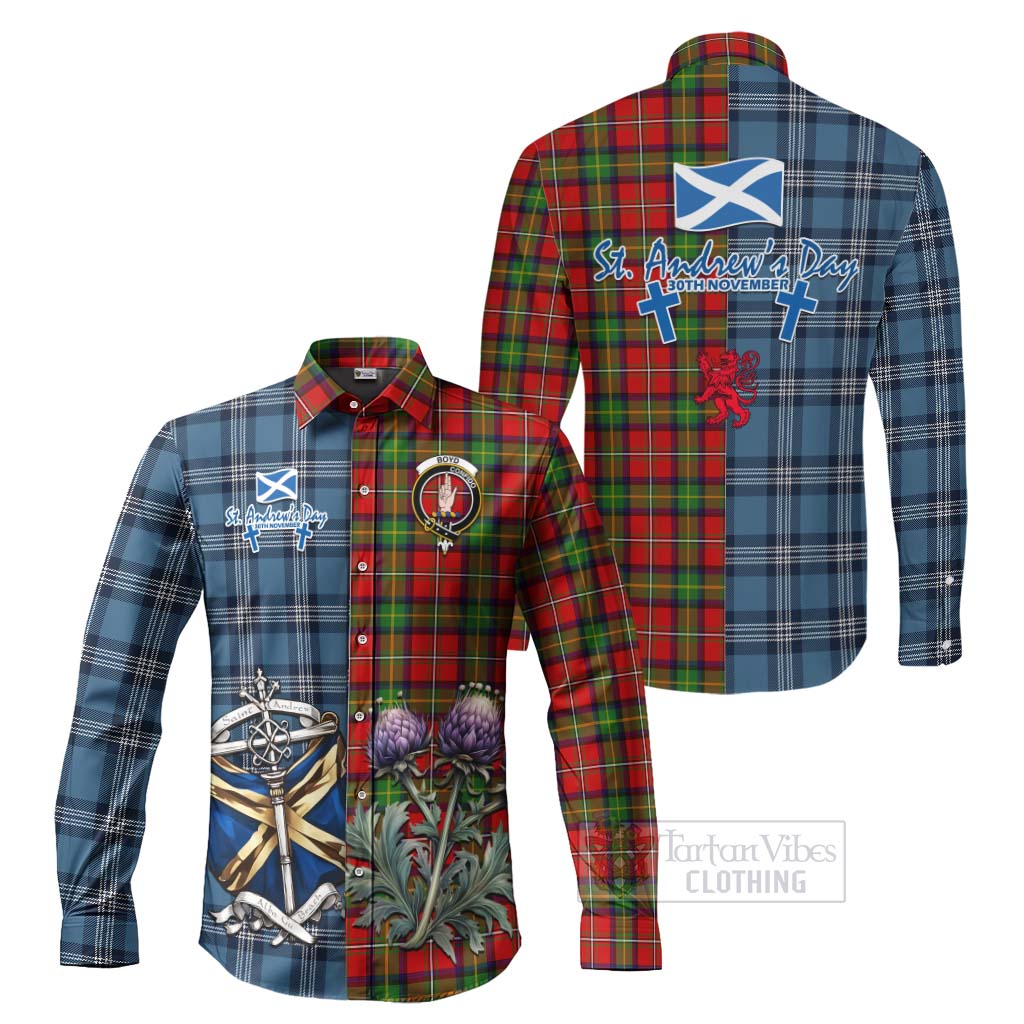 Tartan Vibes Clothing Boyd Tartan Long Sleeve Button Shirt Happy St. Andrew's Day Half Tartan Style