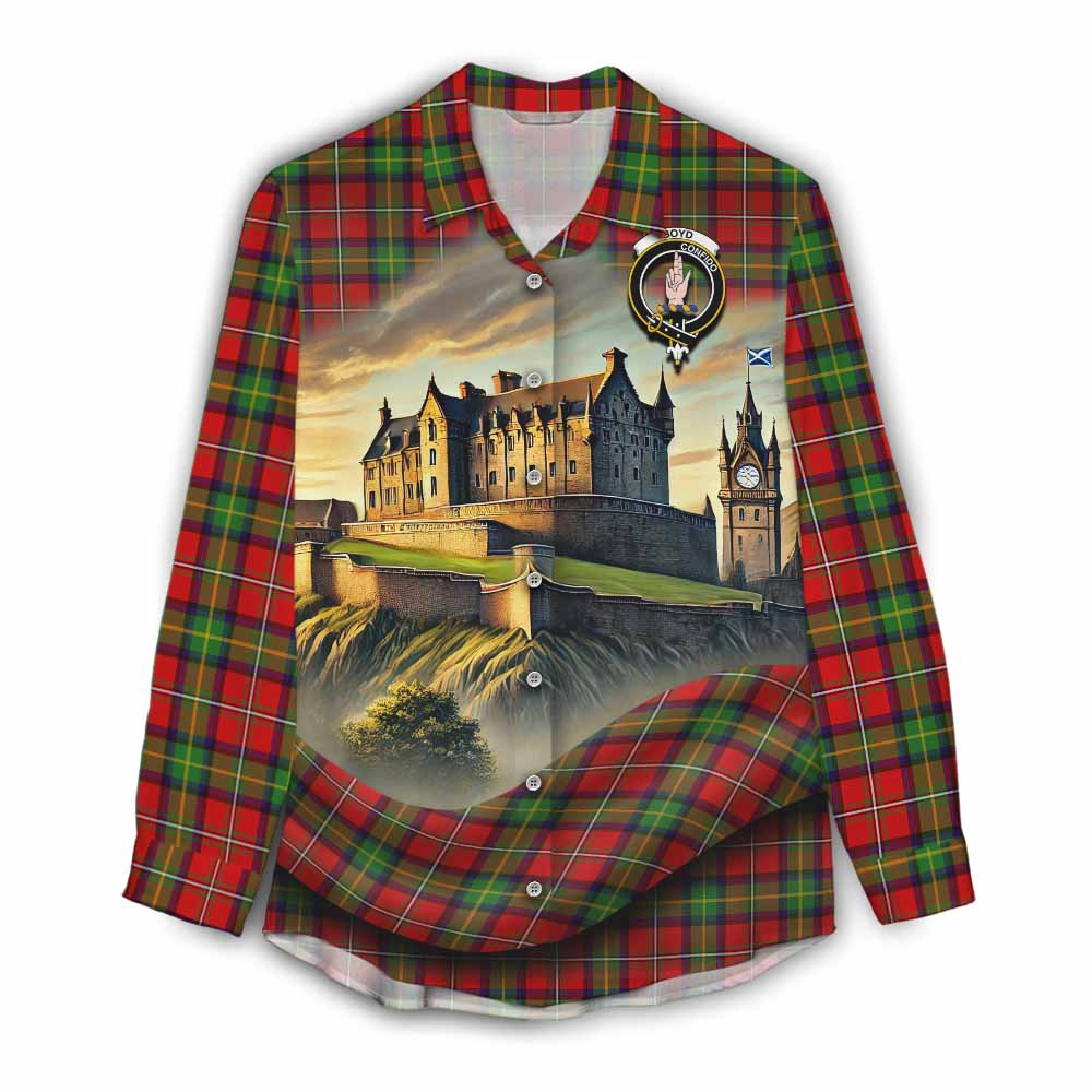 Tartan Vibes Clothing Boyd Tartan Family Crest Women's Casual Shirt with Scottish Ancient Castle Style