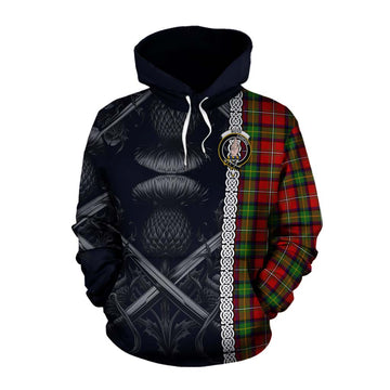 Tartan Vibes Clothing Boyd Tartan Cotton Hoodie with Family Crest Cross Sword Thistle Celtic Vibes