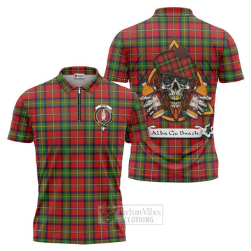Tartan Vibes Clothing Boyd Tartan Zipper Polo Shirt with Family Crest and Bearded Skull Holding Bottles of Whiskey