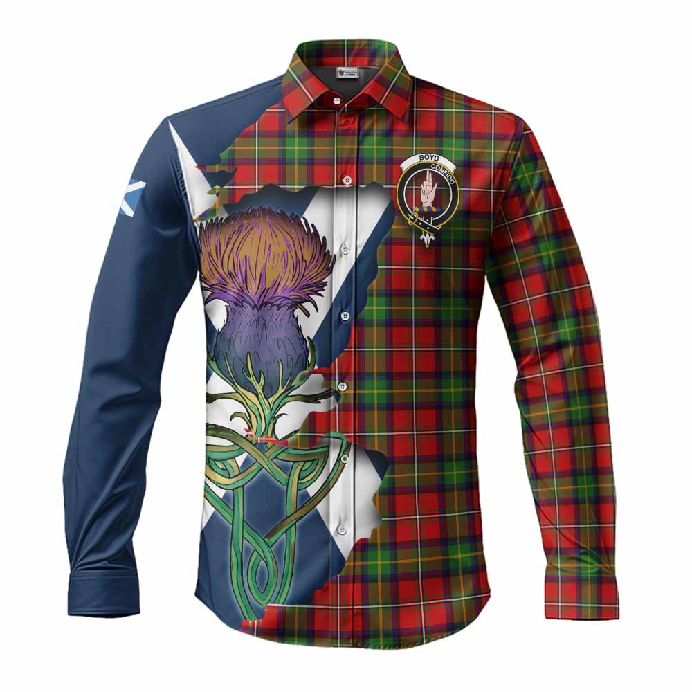 Tartan Vibes Clothing Boyd Tartan Family Crest Long Sleeve Button Shirt Scottish Thistle Celtic Inspired