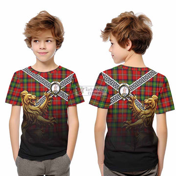 Boyd Crest Tartan Kid T-Shirt with Golden Lion Emblem Celtic Style