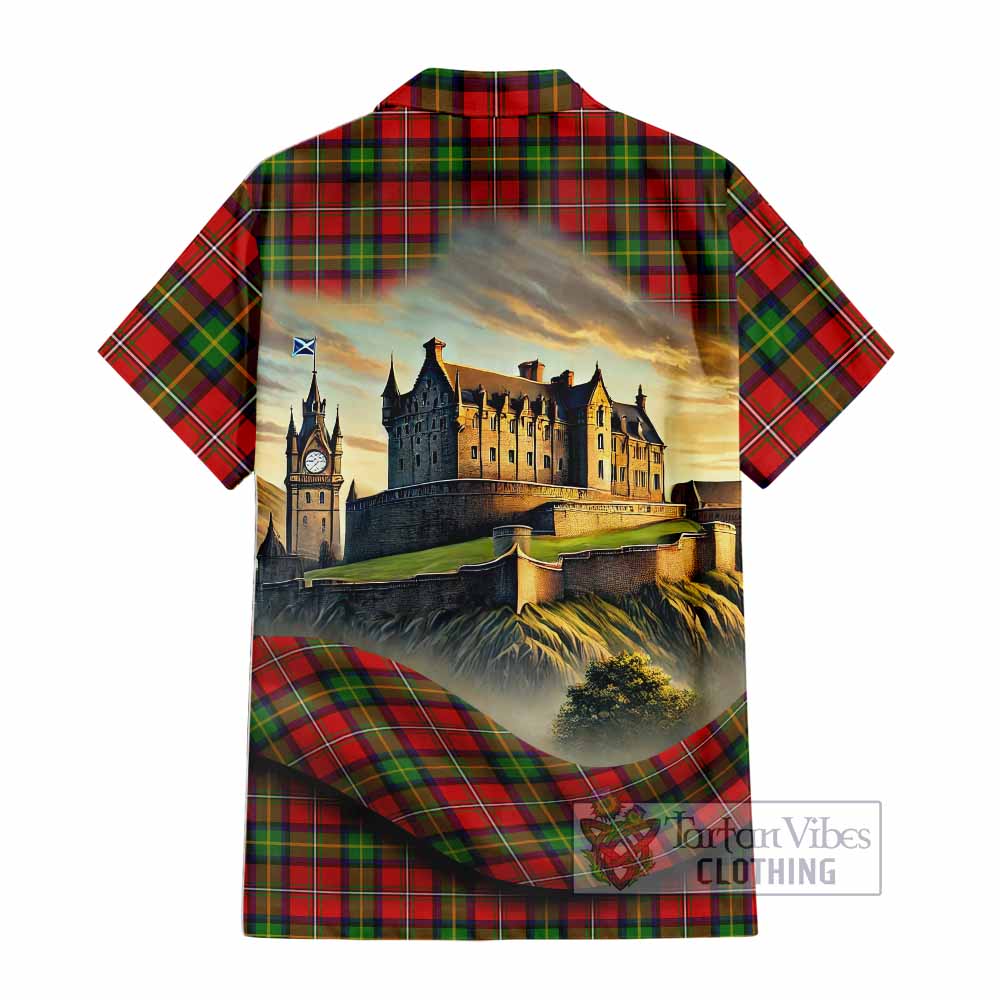 Tartan Vibes Clothing Boyd Tartan Family Crest Short Sleeve Button Shirt with Scottish Ancient Castle Style