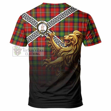 Tartan Vibes Clothing Boyd Crest Tartan T-Shirt with Golden Lion Emblem Celtic Style