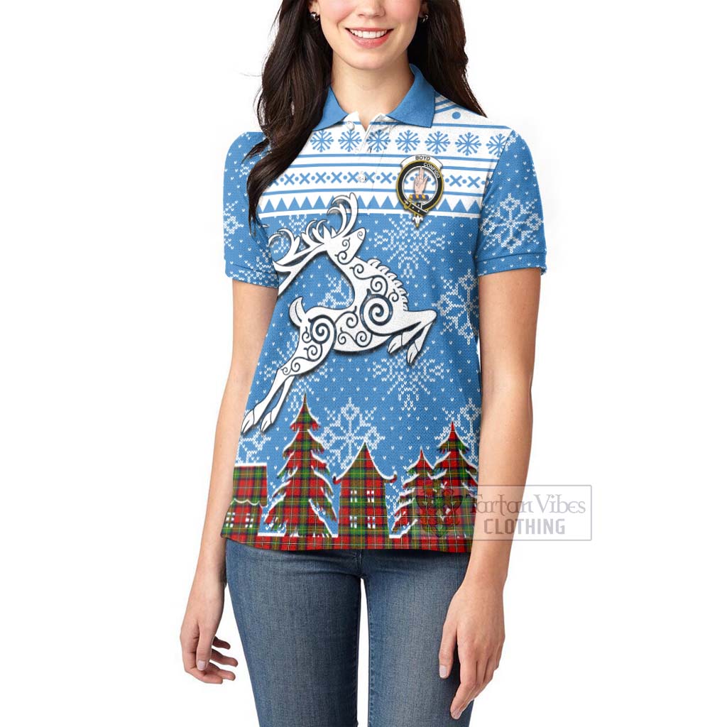 Tartan Vibes Clothing Boyd Clan Christmas Women's Polo Shirt Celtic Reindeer Style