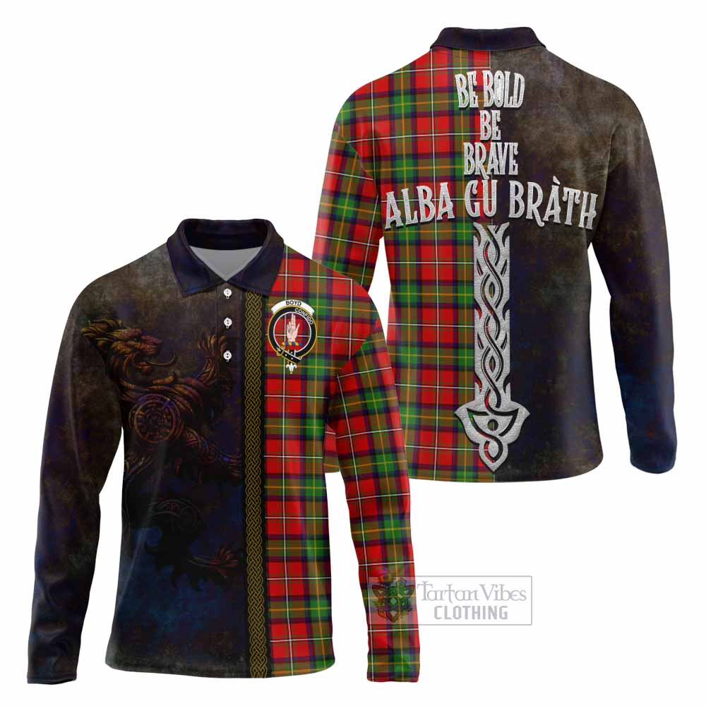 Tartan Vibes Clothing Boyd Tartan Family Crest Long Sleeve Polo Shirt Alba Gu Brath Be Brave Lion Ancient Style