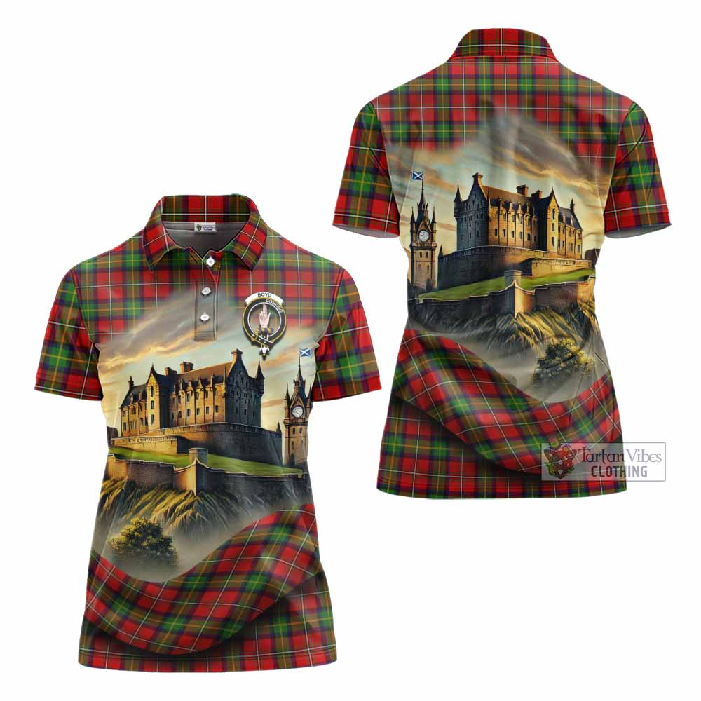 Tartan Vibes Clothing Boyd Tartan Family Crest Women's Polo Shirt with Scottish Ancient Castle Stype