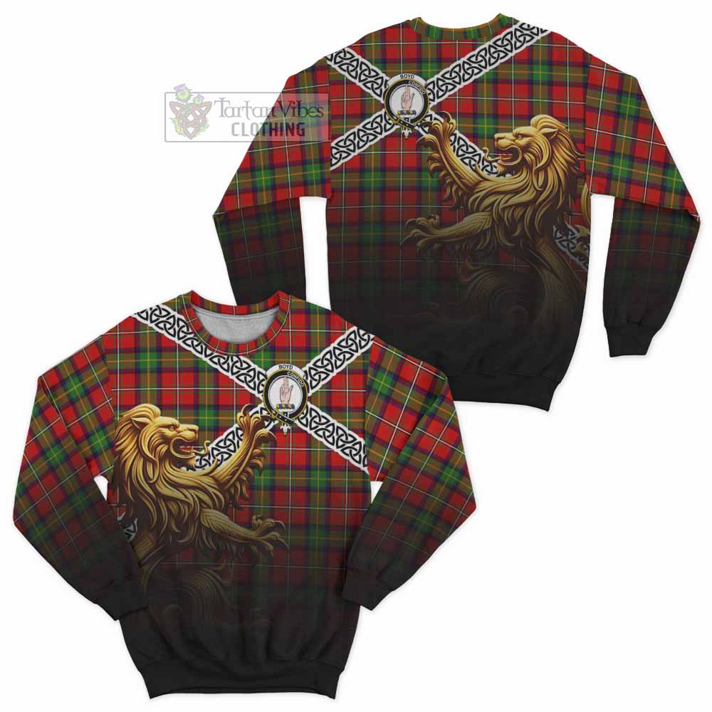 Tartan Vibes Clothing Boyd Crest Tartan Sweatshirt with Golden Lion Emblem Celtic Style