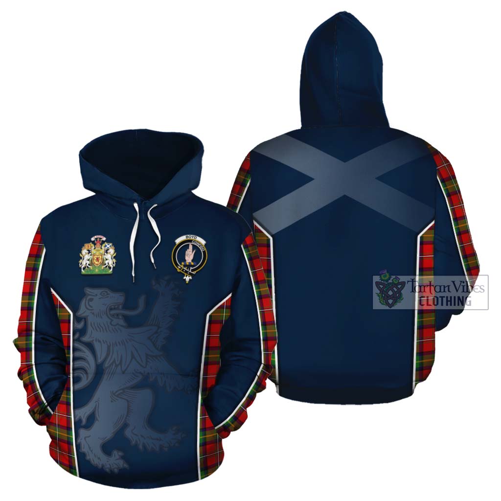 Tartan Vibes Clothing Boyd Tartan Cotton Hoodie with Family Crest and Lion Rampant Vibes Sport Style
