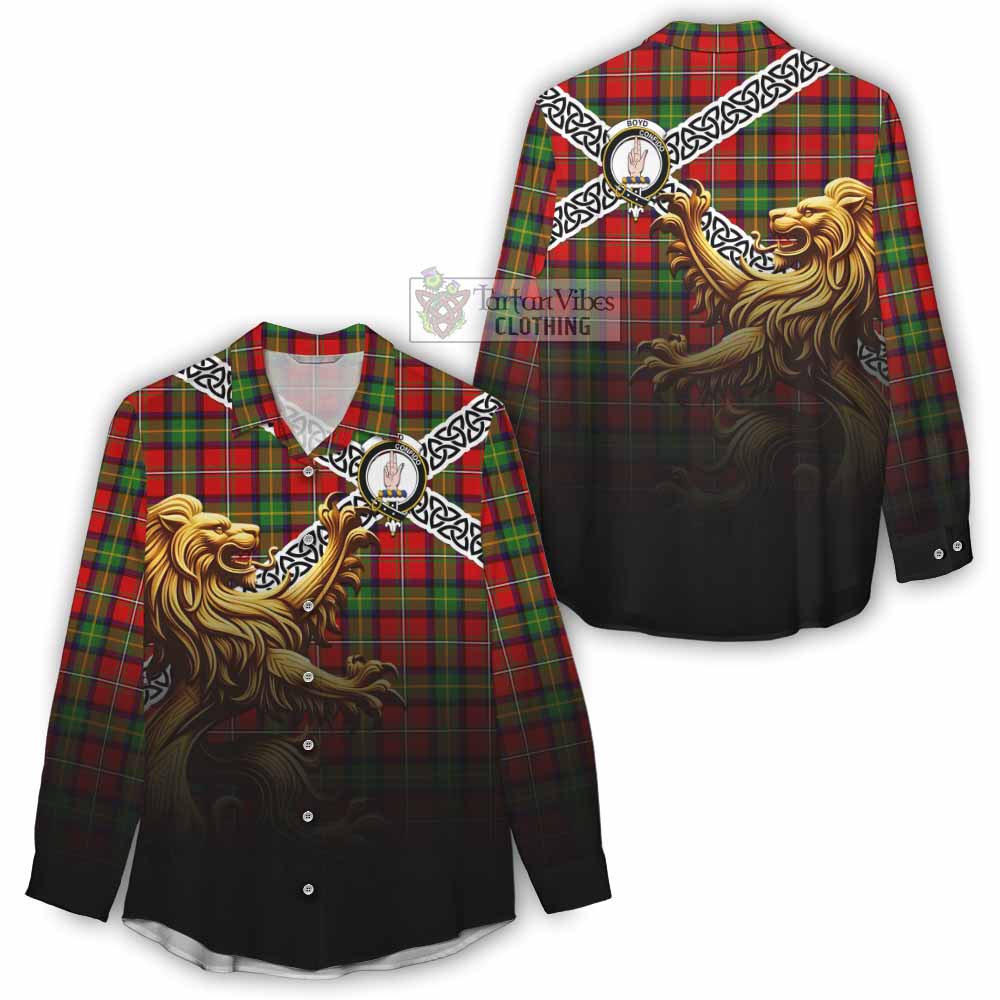 Tartan Vibes Clothing Boyd Crest Tartan Women's Casual Shirt with Golden Lion Emblem Celtic Style