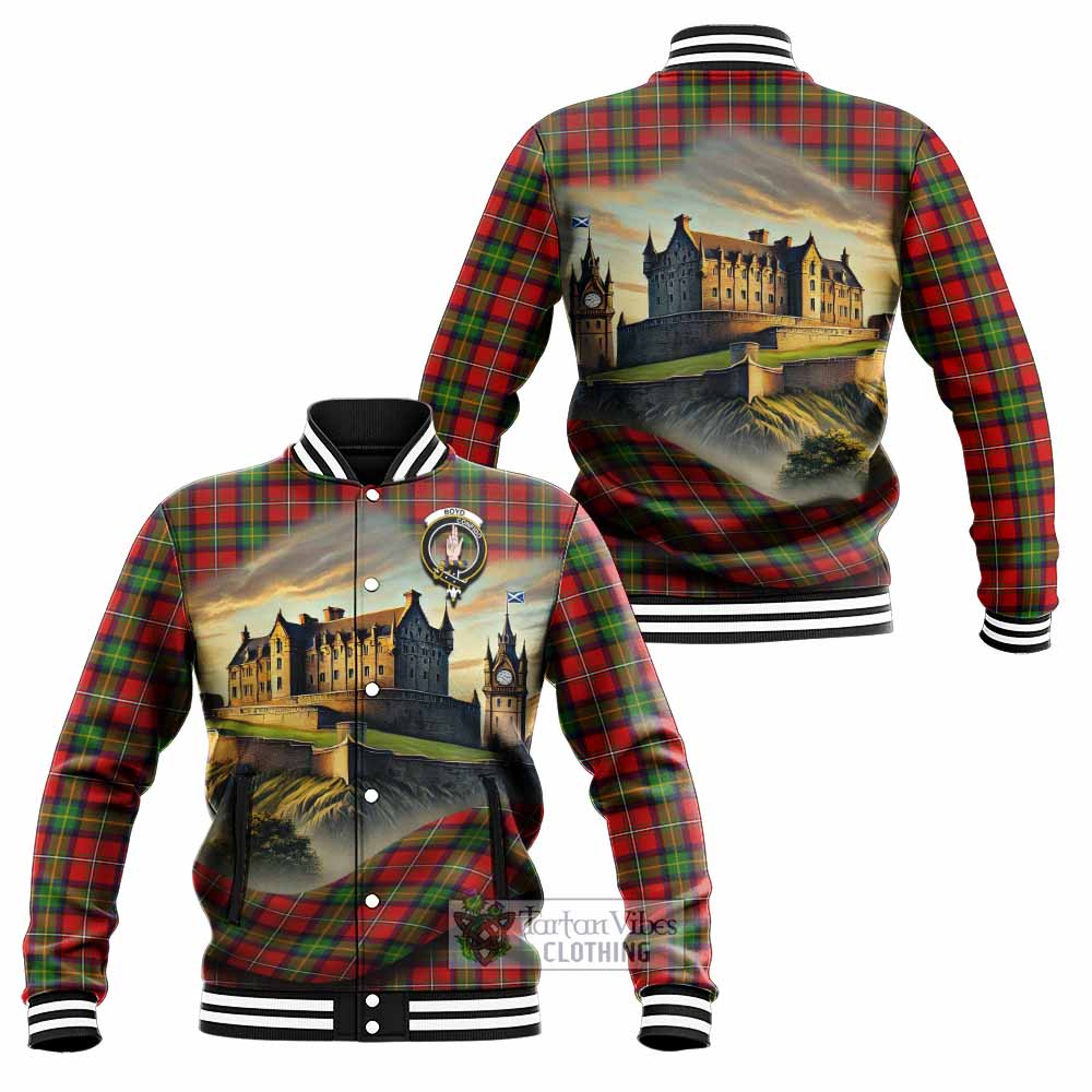 Tartan Vibes Clothing Boyd Tartan Family Crest Baseball Jacket with Scottish Ancient Castle Style