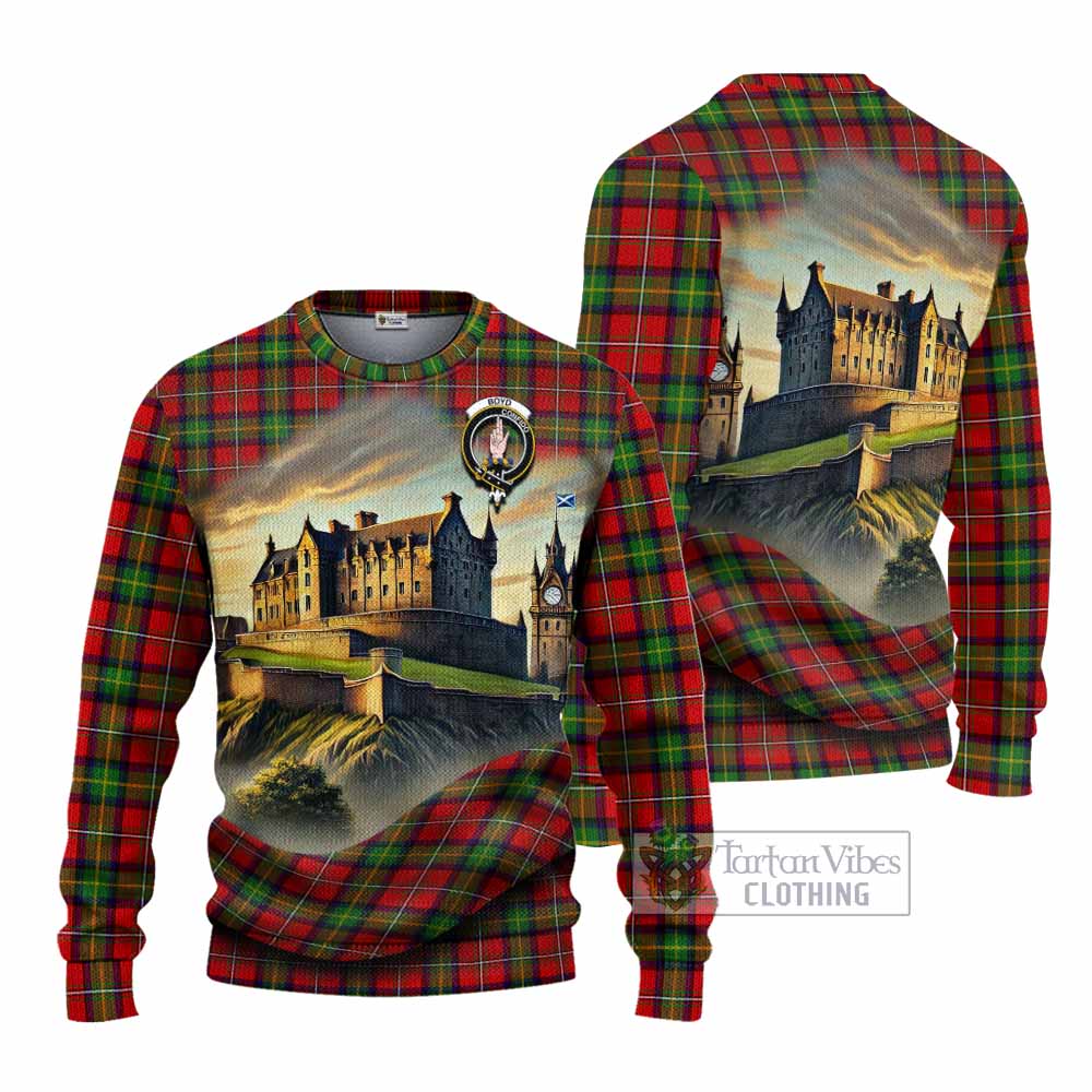 Tartan Vibes Clothing Boyd Tartan Family Crest Knitted Sweater with Scottish Ancient Castle Style
