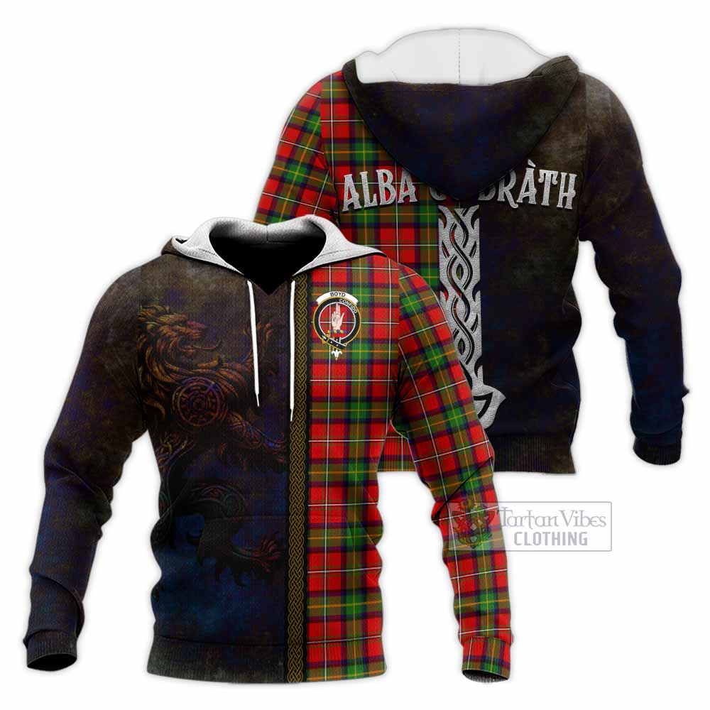 Tartan Vibes Clothing Boyd Tartan Family Crest Knitted Hoodie Alba Gu Brath Be Brave Lion Ancient Style
