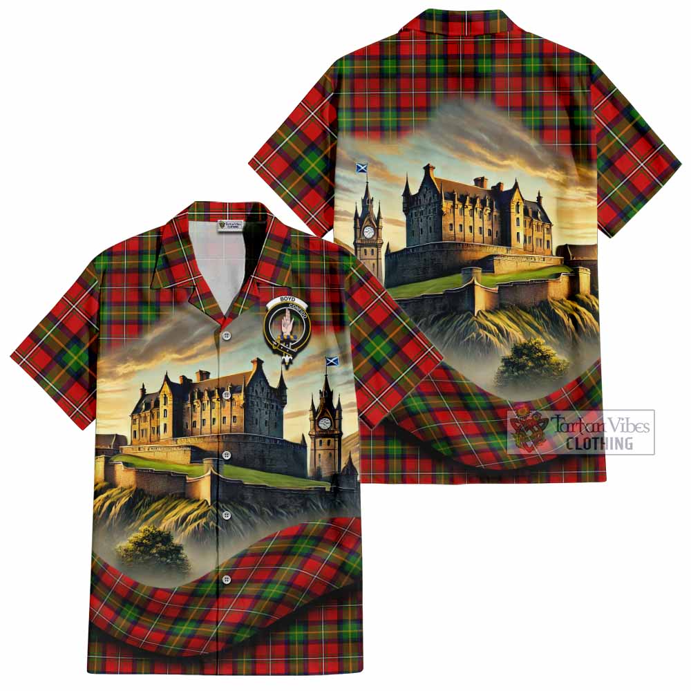 Tartan Vibes Clothing Boyd Tartan Family Crest Short Sleeve Button Shirt with Scottish Ancient Castle Style