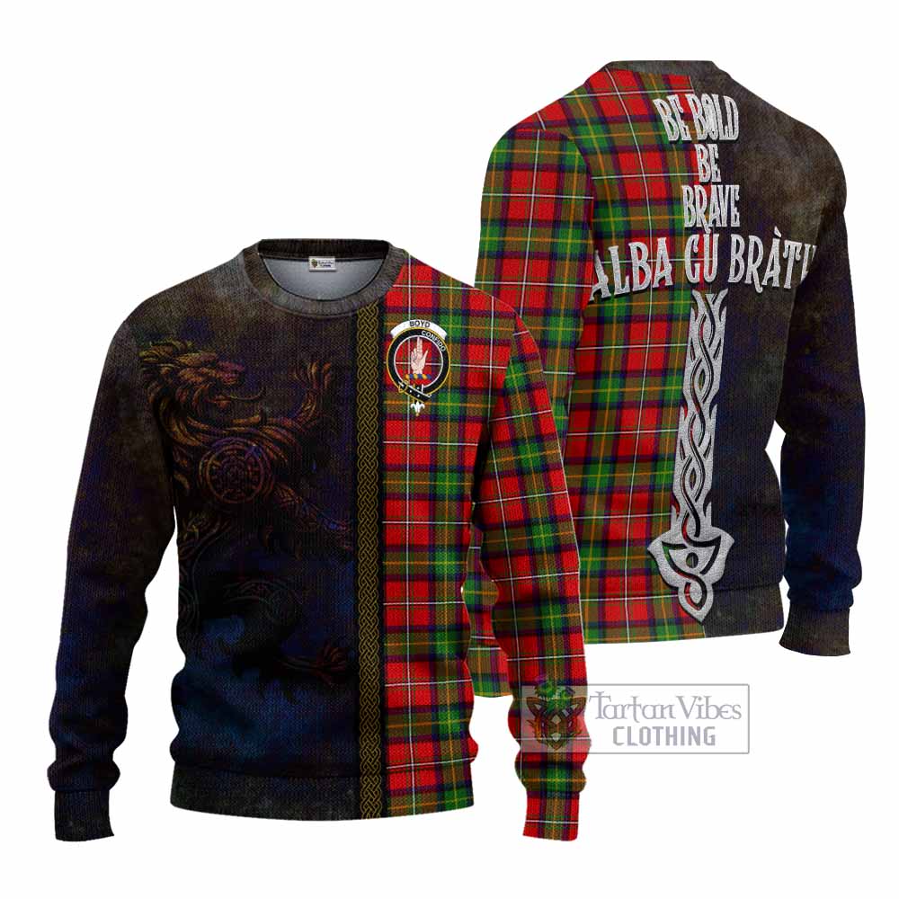 Tartan Vibes Clothing Boyd Tartan Family Crest Knitted Sweater Alba Gu Brath Be Brave Lion Ancient Style