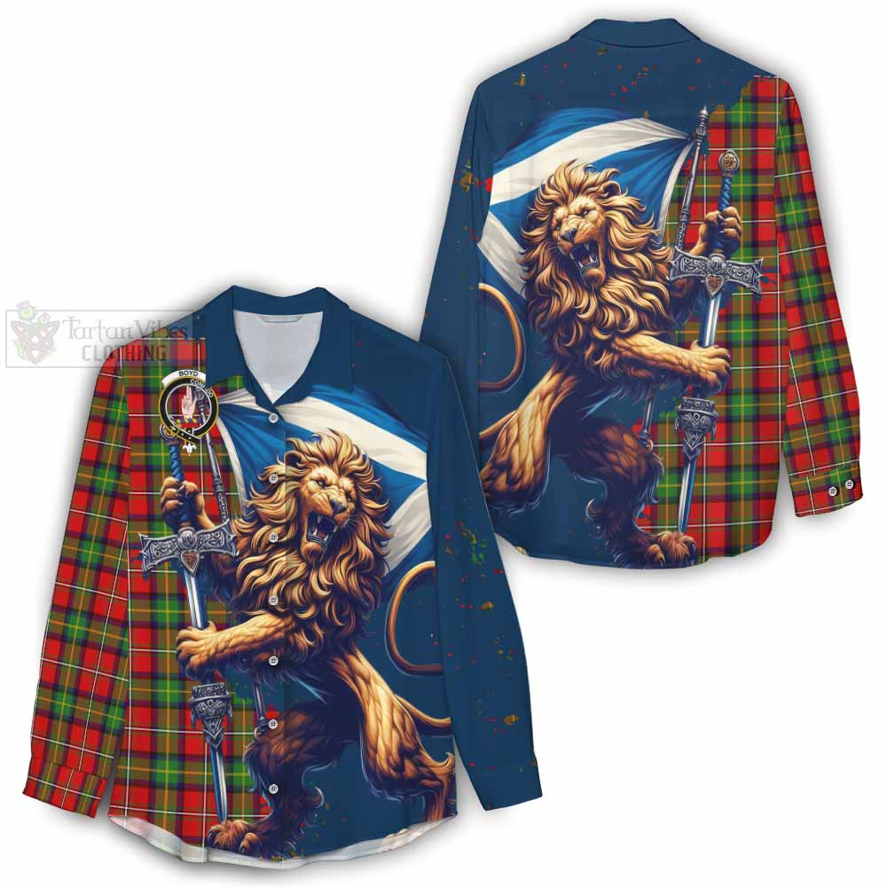 Tartan Vibes Clothing Boyd Tartan Family Crest Women's Casual Shirt with Scottish Majestic Lion