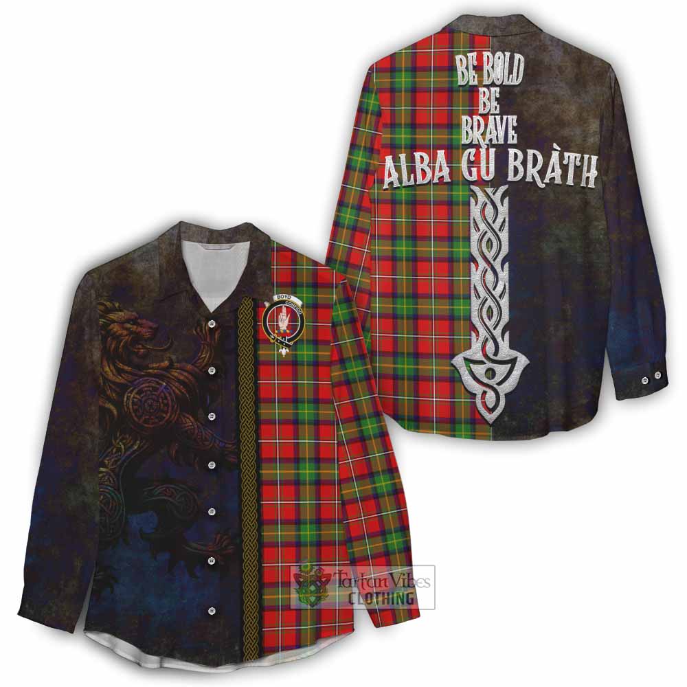 Tartan Vibes Clothing Boyd Tartan Family Crest Women's Casual Shirt Alba Gu Brath Be Brave Lion Ancient Style