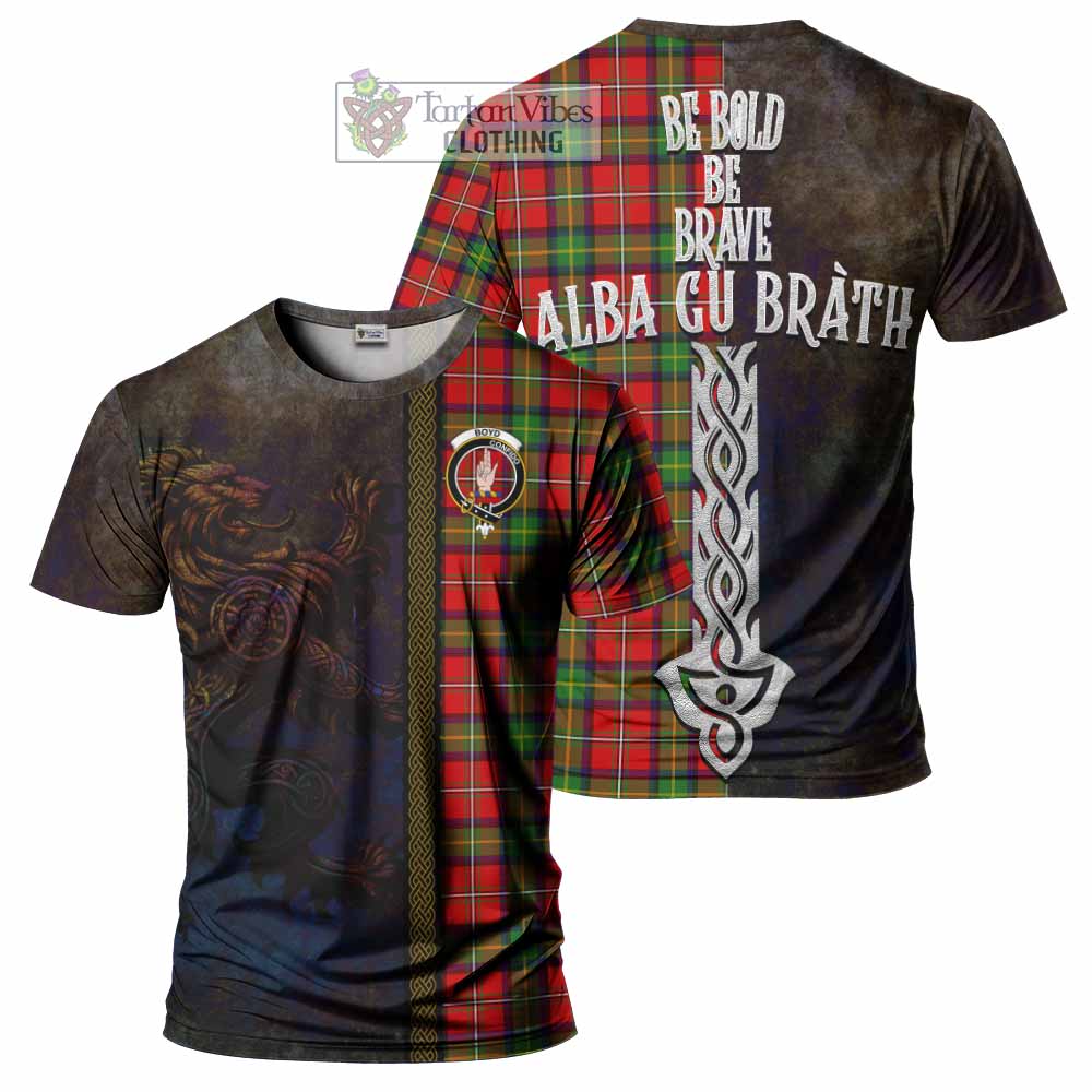 Tartan Vibes Clothing Boyd Tartan Family Crest T-Shirt Alba Gu Brath Be Brave Lion Ancient Style