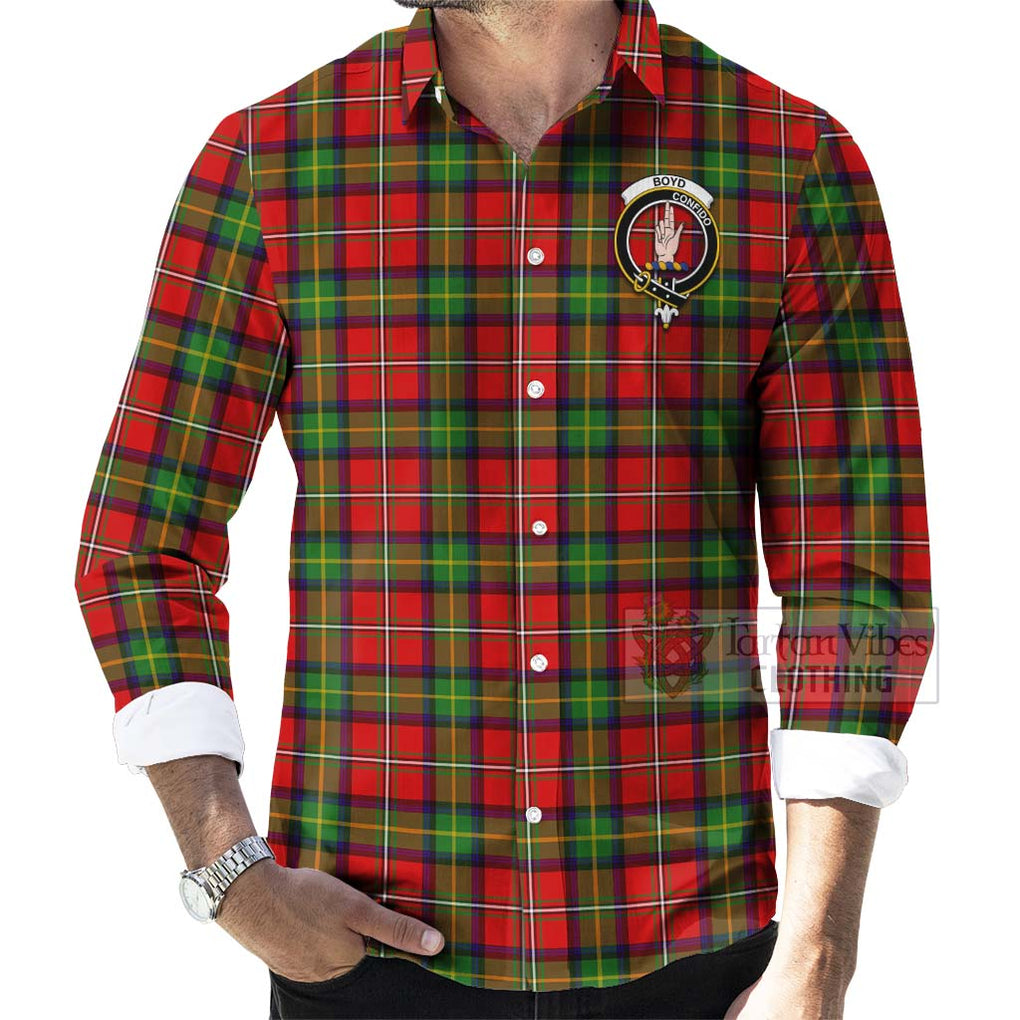 Tartan Vibes Clothing Boyd Tartan Long Sleeve Button Shirt with Family Crest and Bearded Skull Holding Bottles of Whiskey
