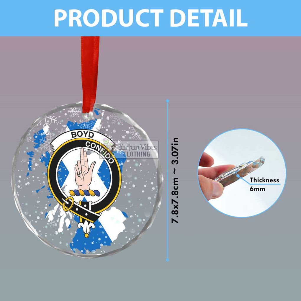 Tartan Vibes Clothing Boyd Clan Crest Christmas Glass Ornament with Scotland Map