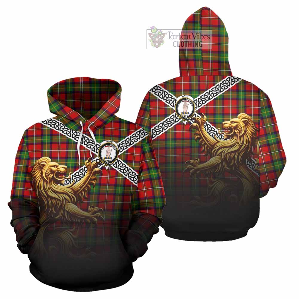 Tartan Vibes Clothing Boyd Crest Tartan Hoodie with Golden Lion Emblem Celtic Style
