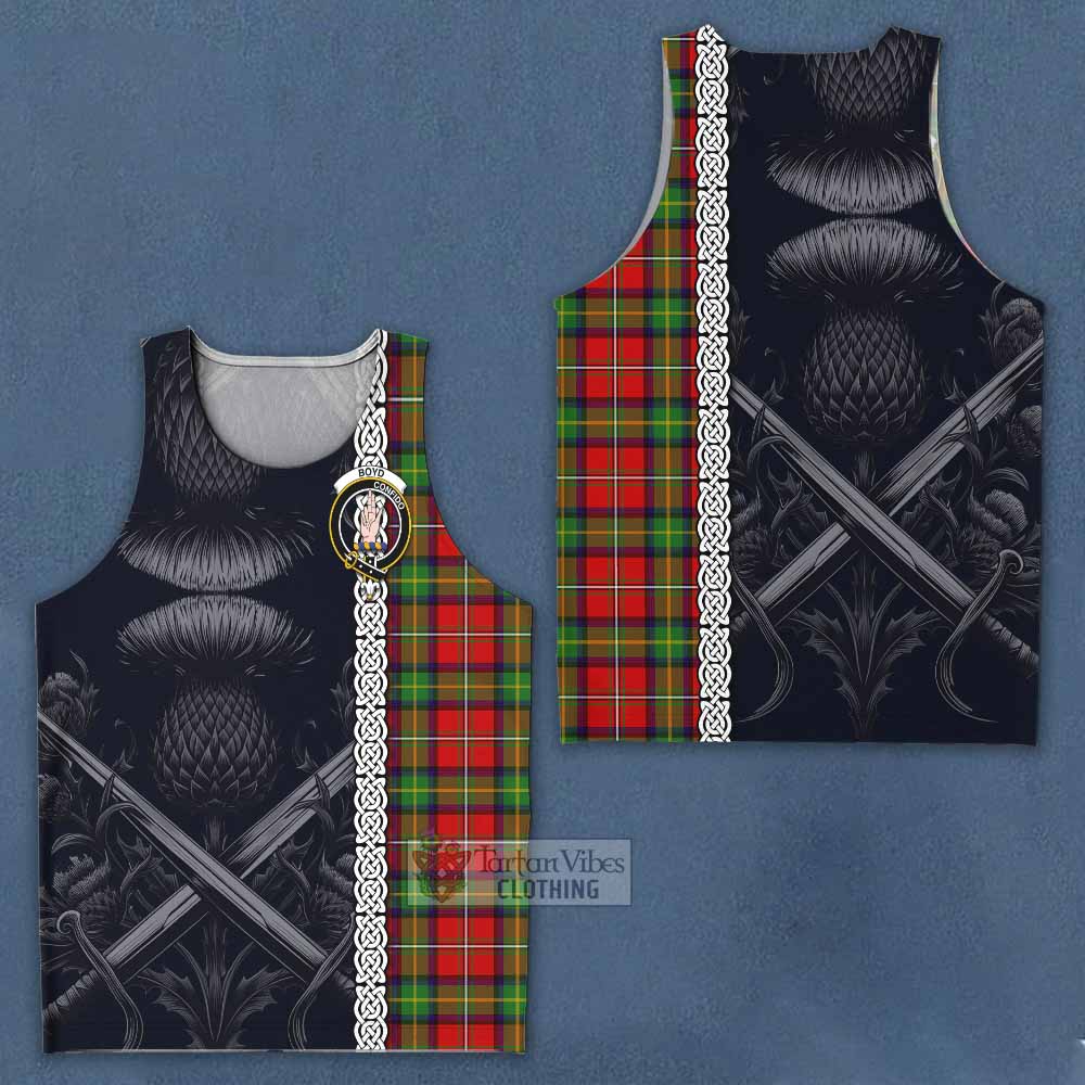Tartan Vibes Clothing Boyd Tartan Men's Tank Top with Family Crest Cross Sword Thistle Celtic Vibes