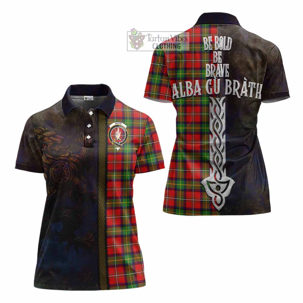 Tartan Vibes Clothing Boyd Tartan Family Crest Women's Polo Shirt Alba Gu Brath Be Brave Lion Ancient Style