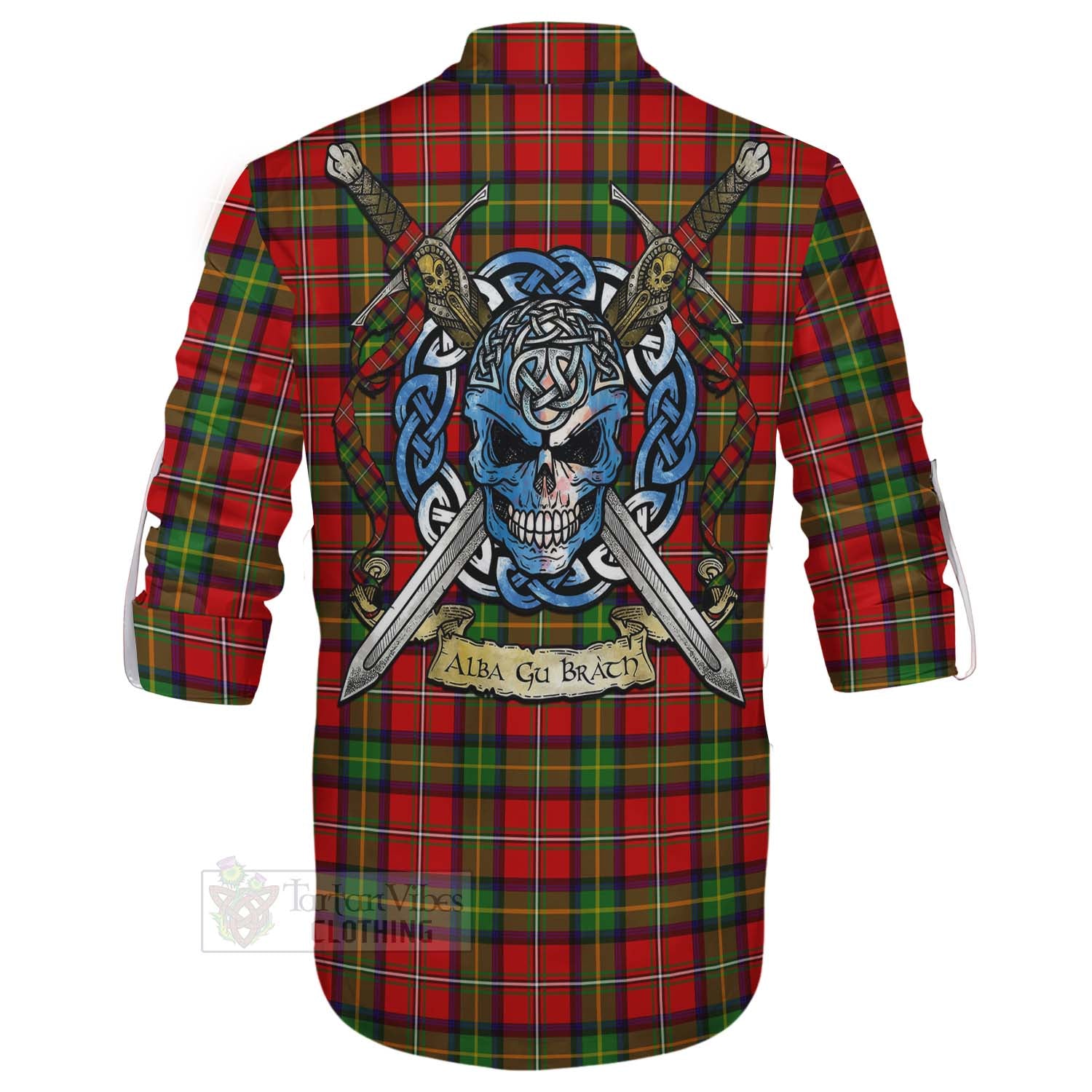 Tartan Vibes Clothing Boyd Tartan Ghillie Kilt Shirt with Family Crest Celtic Skull Style