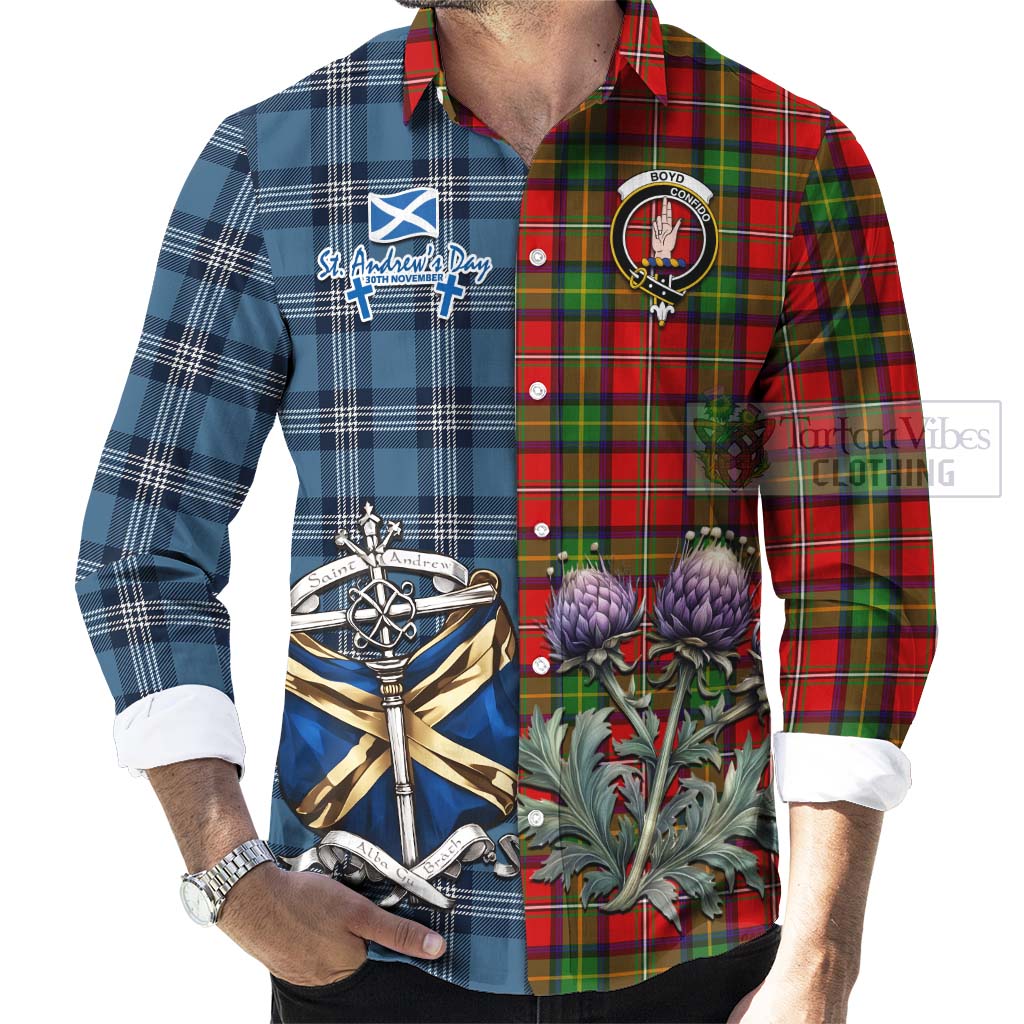 Tartan Vibes Clothing Boyd Tartan Long Sleeve Button Shirt Happy St. Andrew's Day Half Tartan Style