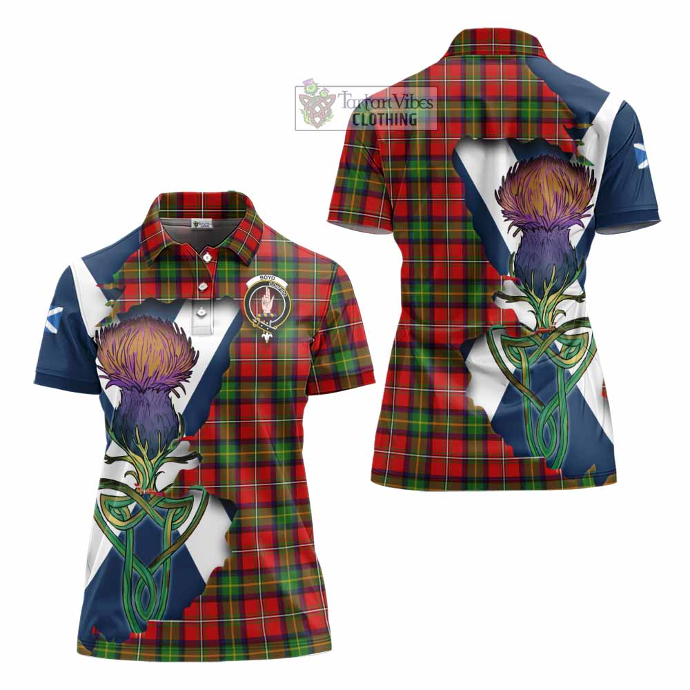 Tartan Vibes Clothing Boyd Tartan Family Crest Women's Polo Shirt Scottish Thistle Celtic Inspired