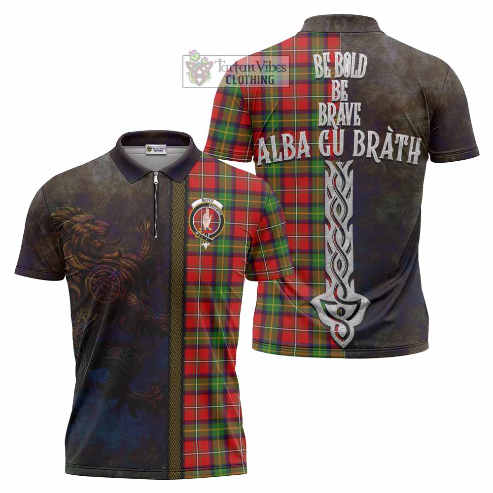 Tartan Vibes Clothing Boyd Tartan Family Crest Zipper Polo Shirt Alba Gu Brath Be Brave Lion Ancient Style