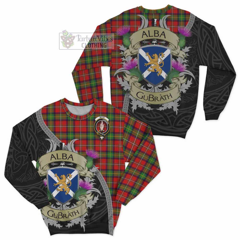 Tartan Vibes Clothing Boyd Tartan Family Crest Sweatshirt Lion Rampant Royal Thistle Shield Celtic Inspired